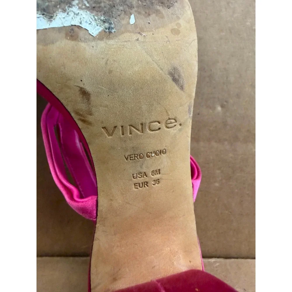 Vince Luella Satin Ankle-Strap Heeled Sandals Hot Pink Womens Size 6M US